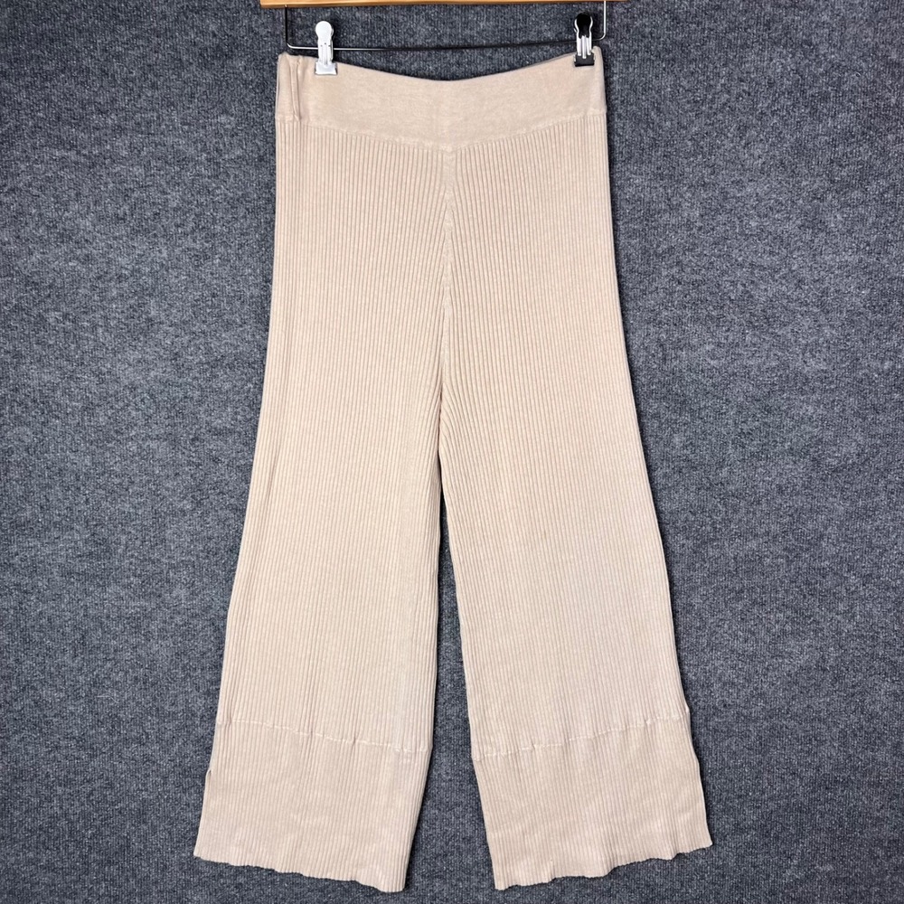 Kallmeyer New York Ribbed Knit Wide Leg Pants Size M Beige Good High Waist Slit